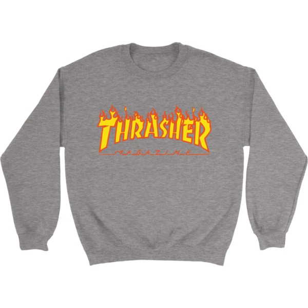 Thrasher Magazine Flame Logo Heather Grey Men's Crew Neck Sweatshirt - Small