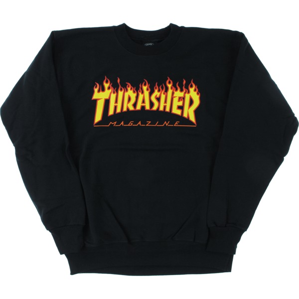 Thrasher Magazine Flame Logo Men's Crew Neck Sweatshirt in Black / Yellow