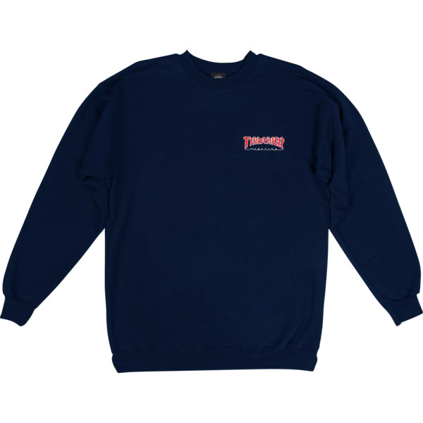 Thrasher Magazine Outlined Embroider Navy Crew Neck Sweatshirt - Large