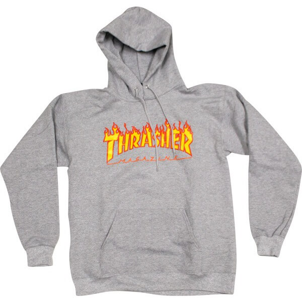 Thrasher Magazine Flames Men's Hooded Sweatshirt in Heather Grey