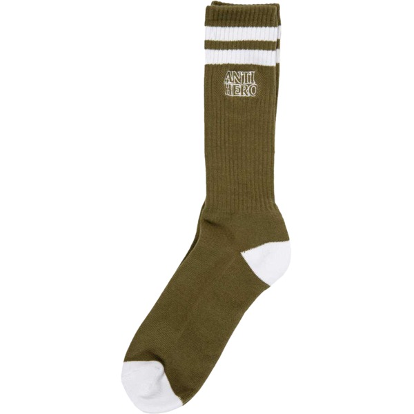 Anti Hero Skateboards Black Hero Outline Olive / White Crew Socks - One Size Fits All