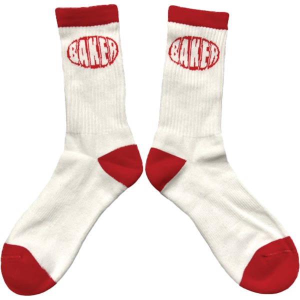 Baker Skateboards Oval White / Red Crew Socks - One size fits most