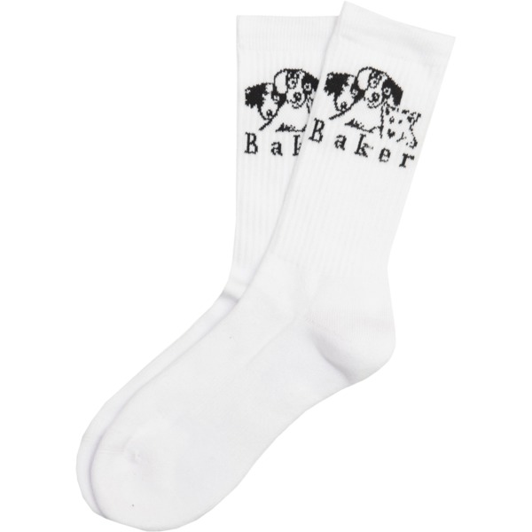 Baker Skateboards Where My Dogs At White Crew Socks - One size fits most