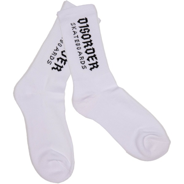 Disorder Skateboards Logo White / Black Crew Socks - One size fits most