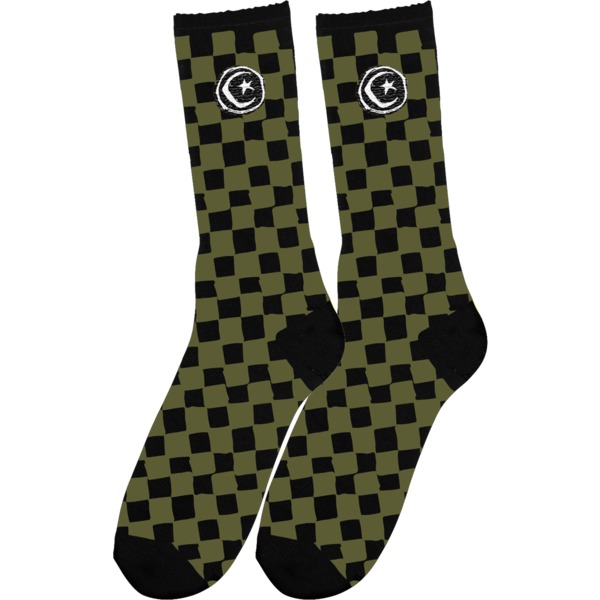 Foundation Skateboards Star & Moon Checkers Black Crew Socks - One Size Fits All