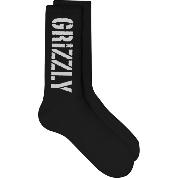 Grizzly Grip Tape Stamp Black / White Crew Socks - One size fits most