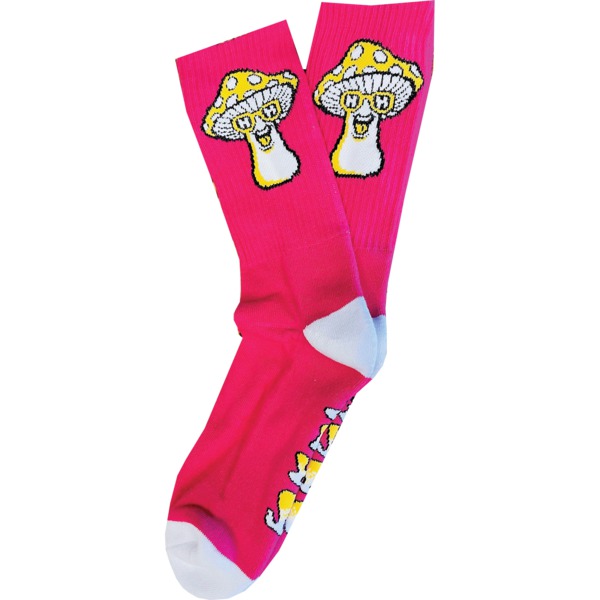 Happy Hour Skateboards Mushroom Hot Pink / Teal Crew Socks - One size fits most