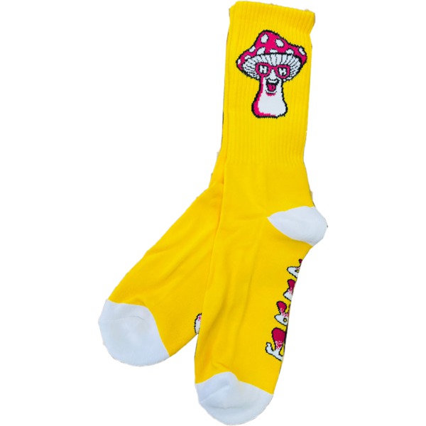 Happy Hour Skateboards Mushroom Yellow Crew Socks - One size fits most