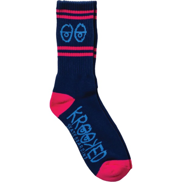 Krooked Skateboards Eyes Navy / Blue / Magenta Crew Socks - One size fits most