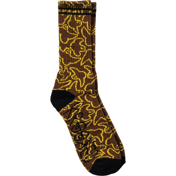 Krooked Skateboards Multi Birds Brown / Yellow / Black Crew Socks - One size fits most