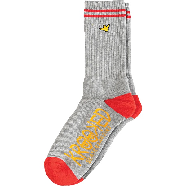 Krooked Skateboards OG Bird Embroidered Grey / Red / Gold Crew Socks - One Size Fits Most