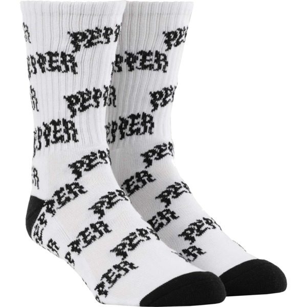 Pepper Grip Tape Co All Over White / Black Crew Socks - One Size Fits All