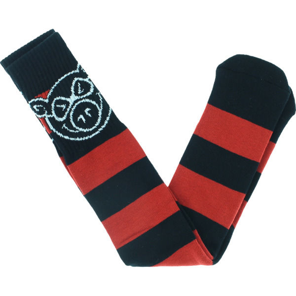 Pig Wheels Head Stripe Black / Red Knee High Socks - One size fits most