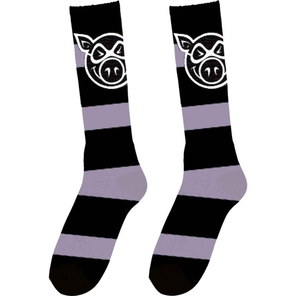 Pig Wheels Pig Head Stripe Lavender Tall Socks - One size fits most