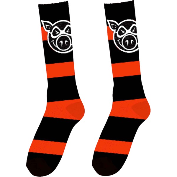 Pig Wheels Pig Head Stripe Neon Orange Tall Socks - One size fits most