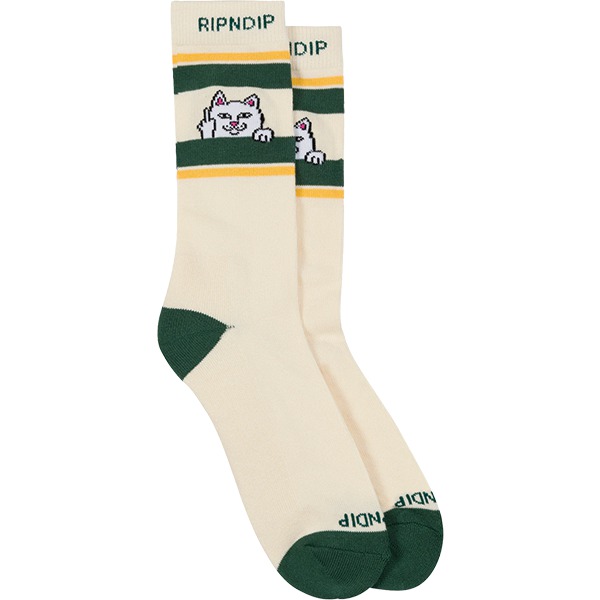 Rip N Dip Peeking Nermal Bone / Forest Crew Socks - One size fits most Rip N Dip Peeking Nermal Bone / Forest Crew Socks - One size fits most