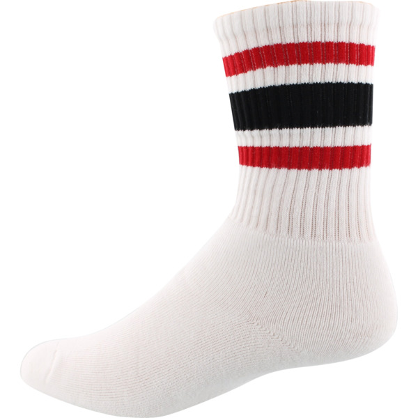 Small/Medium Socco Socks White Classical Retro Black/Red Triple Stripes Unisex Crew Tube Socks 