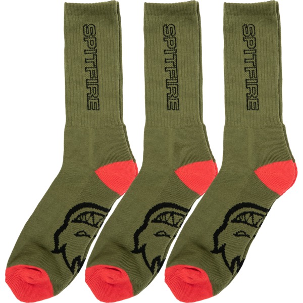 Spitfire Wheels Classic '87 Olive / Red / Black Crew Socks 3pk - One Size Fits All