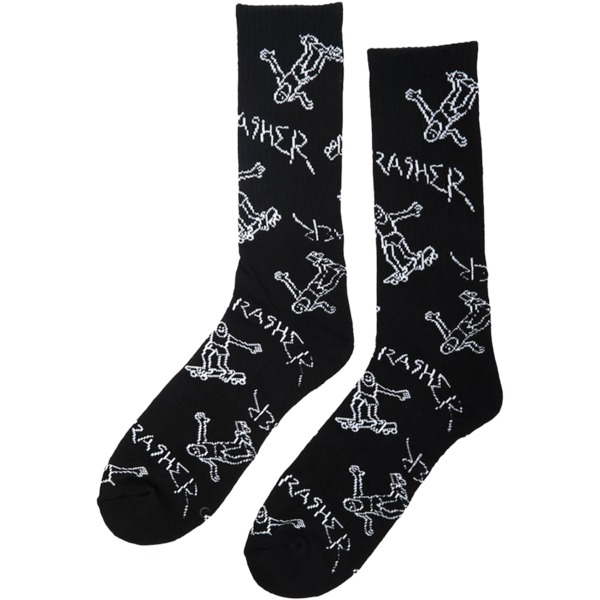 Thrasher Magazine Mark Gonzales Logo Pattern Black / White Crew Socks - One Size Fits All