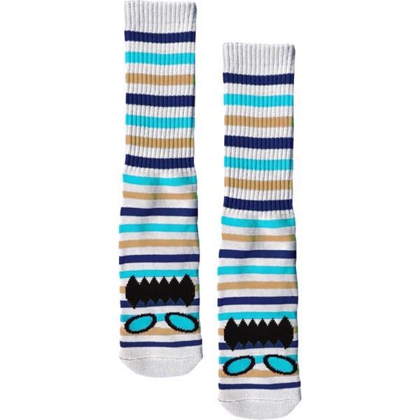 Toy Machine Skateboards Monster Face Mini Stripe Blue Crew Socks - One size fits most