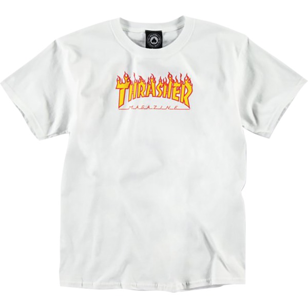 Thrasher Magazine Flames White Boys Youth Short Sleeve T-Shirt - Youth X-Small