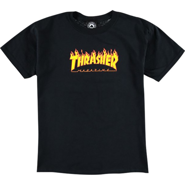 Thrasher Magazine Flames Black Boys Youth Short Sleeve T-Shirt - Youth Medium