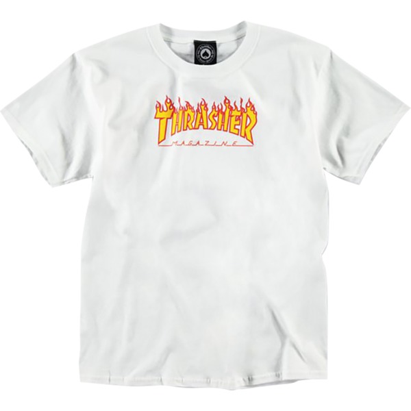 Thrasher Magazine Flames White Boys Youth Short Sleeve T-Shirt - Youth Large