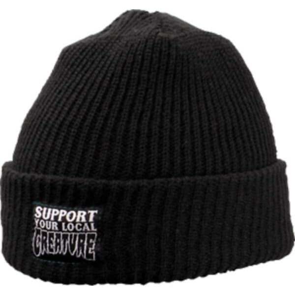 Creature Skateboards Support Patch Black Beanie Hat - One size fits most