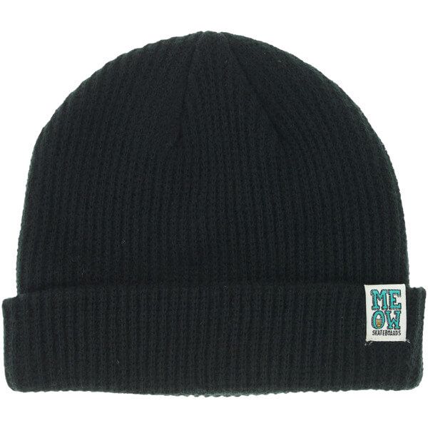 Meow Skateboards Stacked Dock Black Beanie Hat - One Size Fits Most