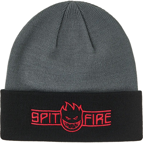 Spitfire Wheels LTB Bighead Script Cuff Charcoal / Black / Red Beanie Hat - One size fits most