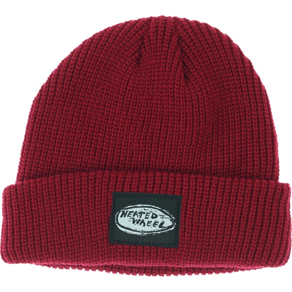 The Heated Wheel Skateboards Stacked Beanie Hat in Burgundy