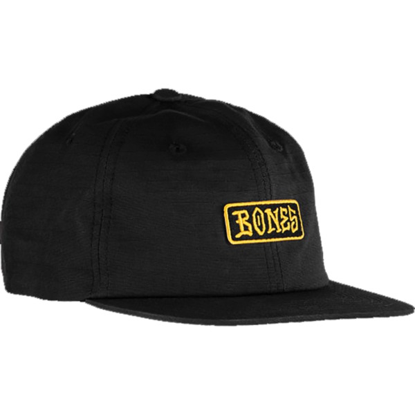 Bones Wheels Black and Gold Black 6 Panel Strapback Hat - Adjustable