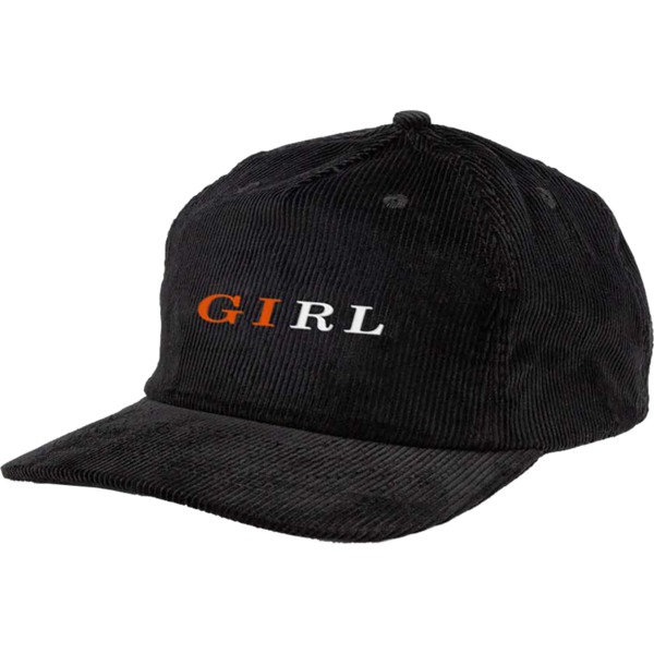 Girl Skateboards Serif Black 5 Panel Corduroy Hat - Adjustable