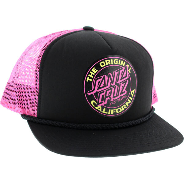 Santa Cruz Skateboards Cali Dot Black / Pink Youth Mesh Trucker Hat