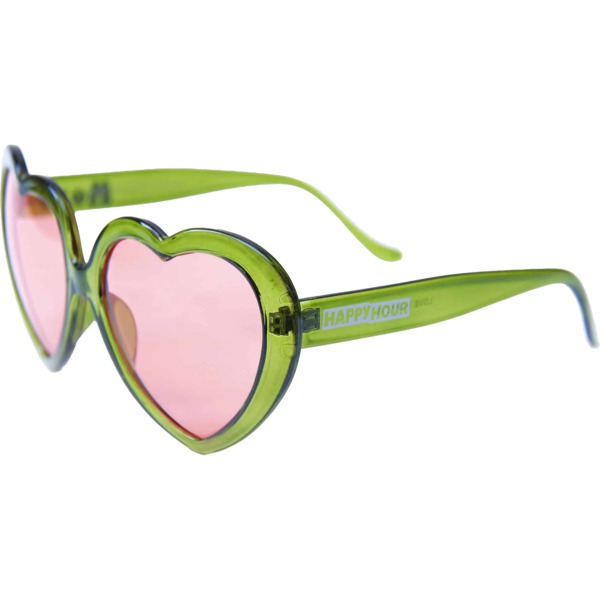 Happy Hour Skateboards Heart Ons Sunglasses in Moss Green / Pink