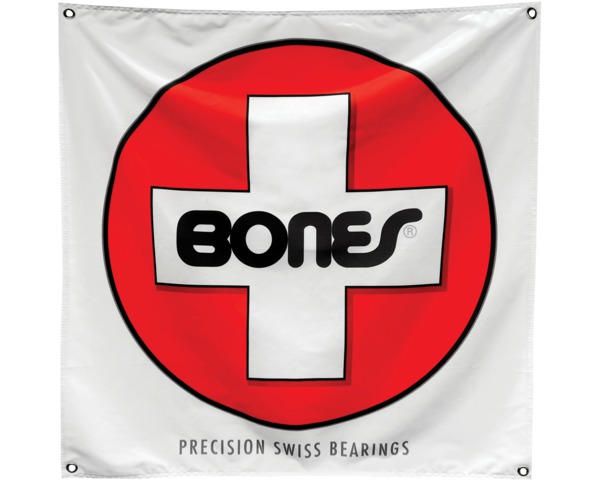 Bones Bearings 35" x 35" Swiss Cloth White / Red / Black Banner