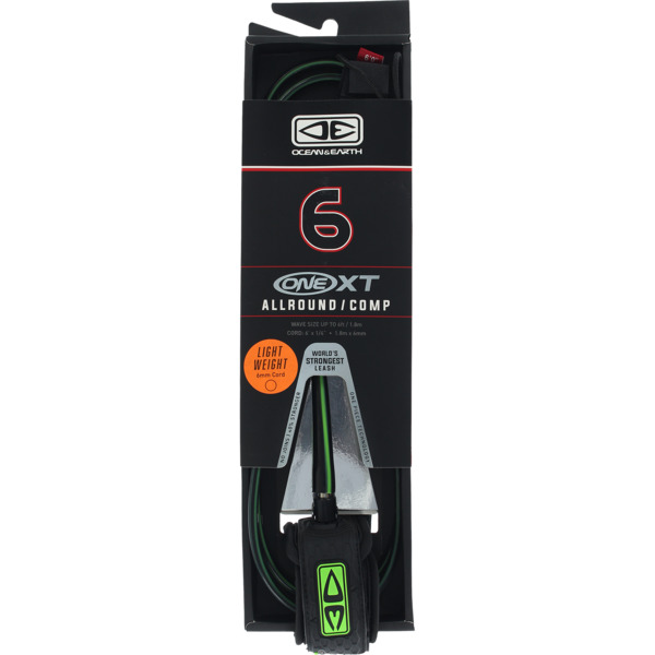 Ocean & Earth One XT All Around Comp Black / Lime Surfboard Leash - 6'