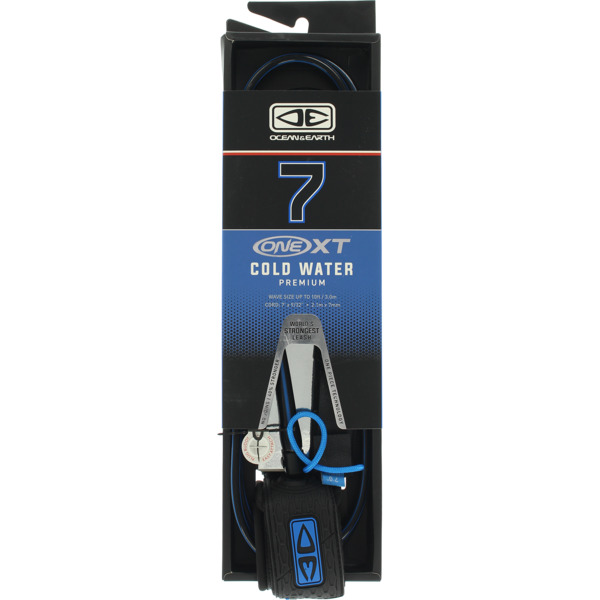 Ocean & Earth One XT Cold Water Comp Black / Blue Surfboard Leash - 7'