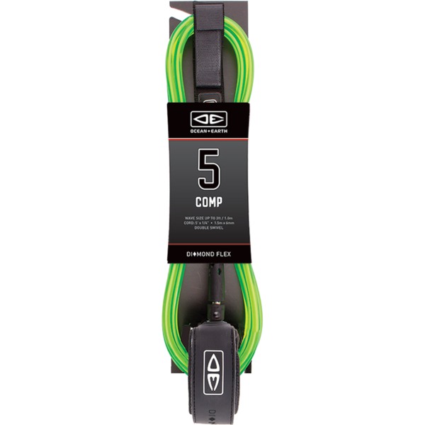 Ocean & Earth Moulded Comp Lime Surfboard Leash - 5'