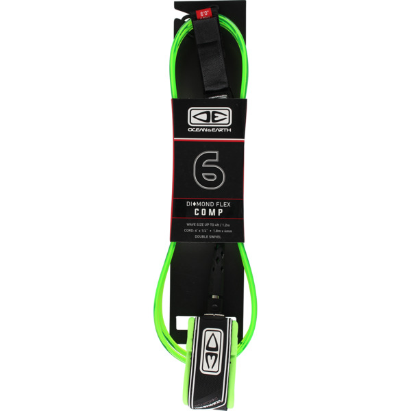 Ocean & Earth Comp Moulded Lime Surfboard Leash - 6'