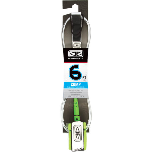 Ocean & Earth Comp Moulded Green Surfboard Leash - 6'