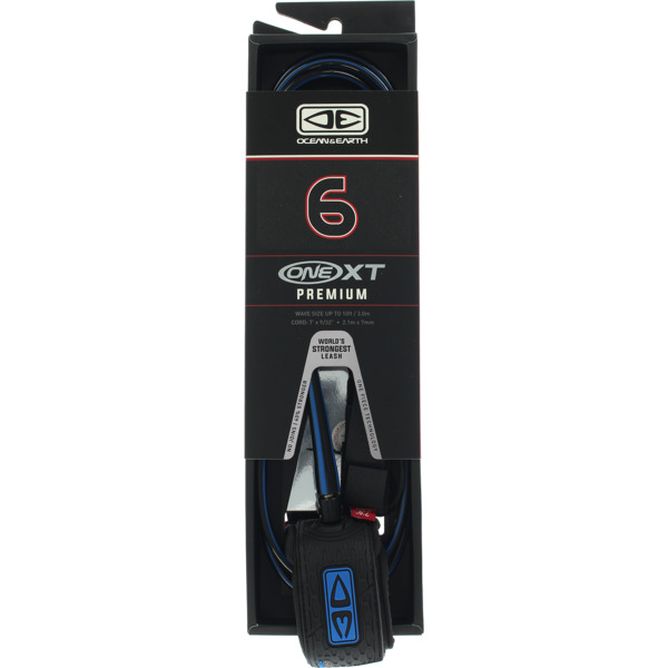 Ocean & Earth One XT Premium Black / Blue Surfboard Leash - 6'