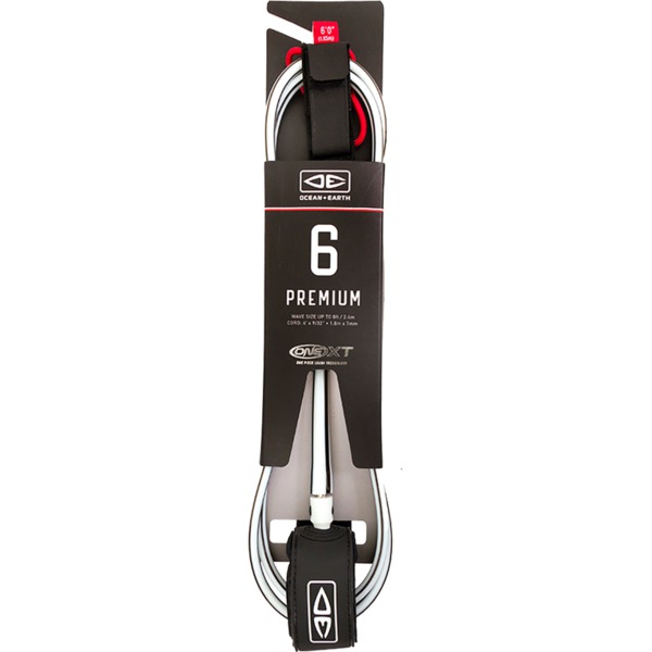 Ocean & Earth One XT Premium White / Black Surfboard Leash - 6'
