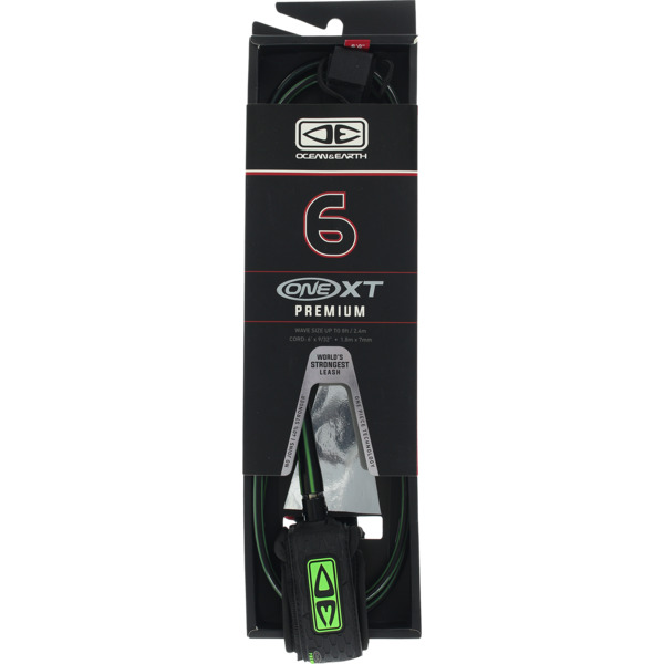 Ocean & Earth One XT Premium Black / Lime Surfboard Leash - 6'