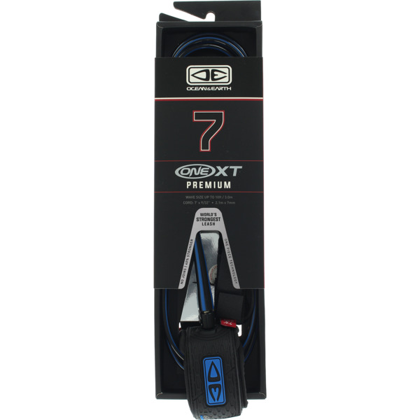 Ocean & Earth One XT Premium Black / Blue Surfboard Leash - 7'