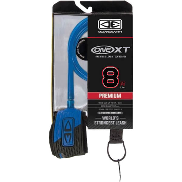 Ocean & Earth One XT Premium Blue Surfboard Leash - 8'