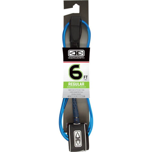 Ocean & Earth Regular Moulded Blue Surfboard Leash - 6'