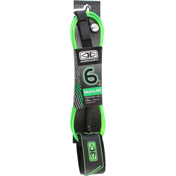 Ocean & Earth Moulded Lime Surfboard Leash - 6'