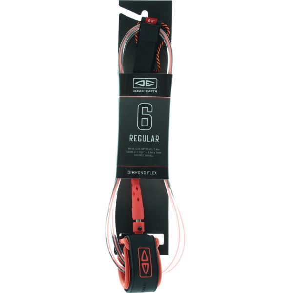 Ocean & Earth Moulded Regular Coral Surfboard Leash - 6'