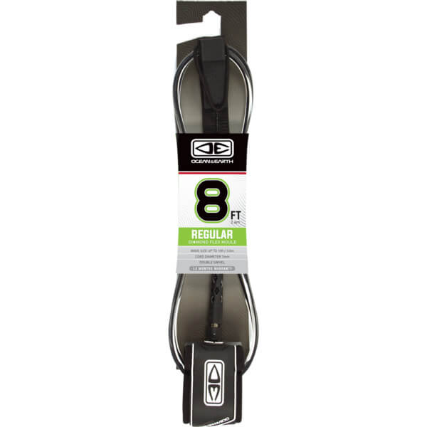 Ocean & Earth Regular Moulded Black Surfboard Leash - 8'